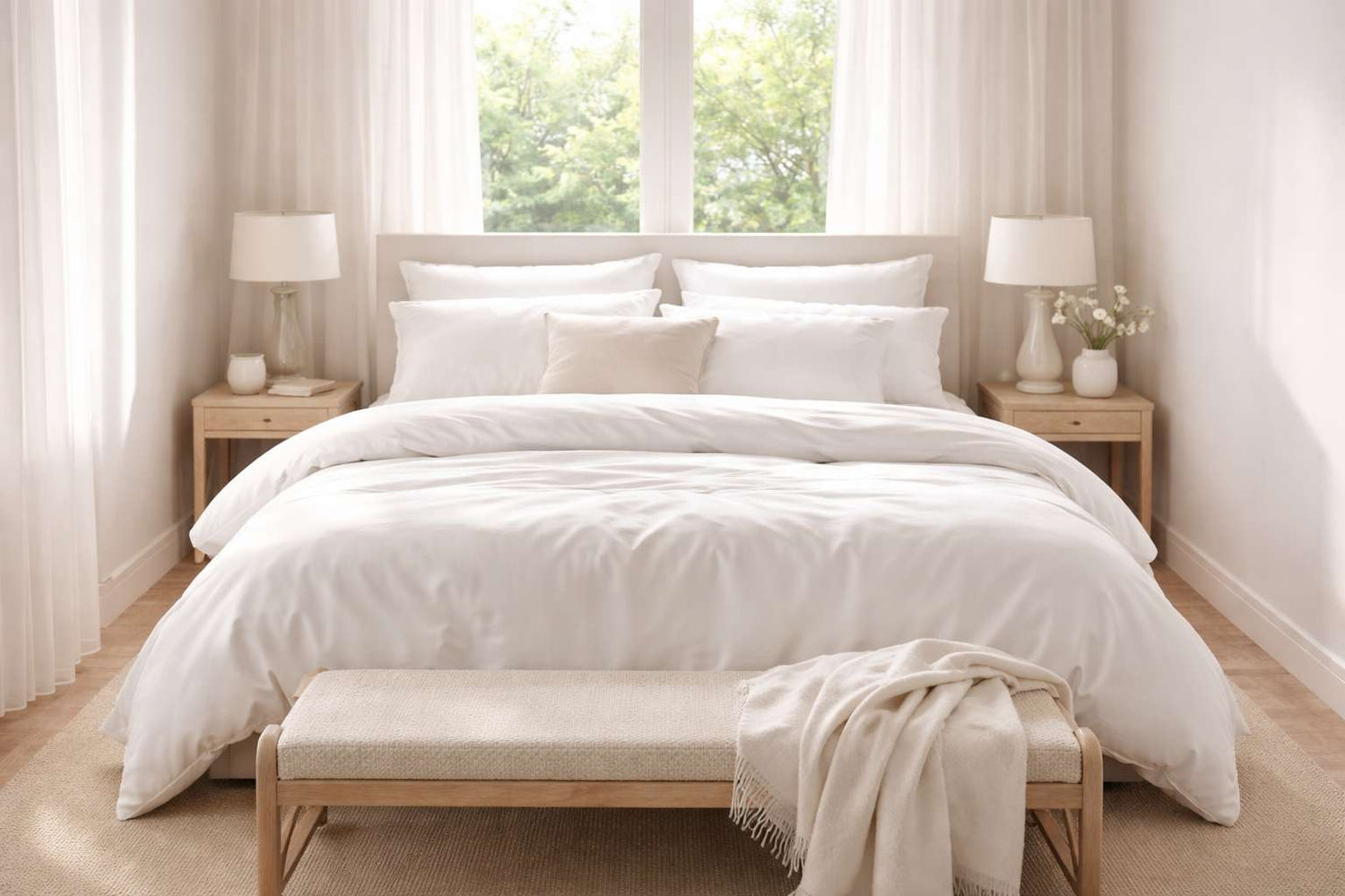 Cooling bamboo bedding in a bright, breathable bedroom
